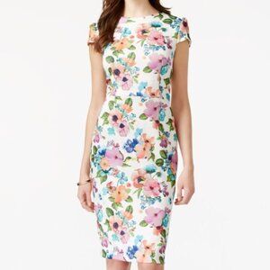 LIKE NEW Betsey Johnson Floral Print Scuba Sheath Midi Dress SZ 8